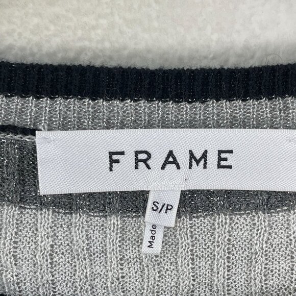 Frame Womens Small Metallic Striped Crewneck Ribbed Sweater Knit Top Stretch - Picture 4 of 10